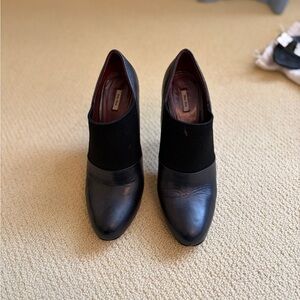 Miu Miu Black Leather & Stretch Ankle Heels bootie pump